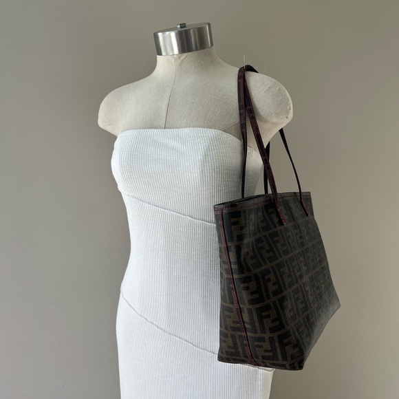 Fendi Zucca Roll Shopper tote large pink brown zipper closure - Picture 15 of 16